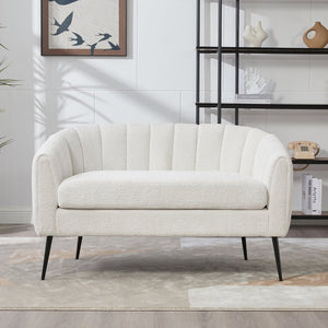 English Elm 50.2'' Channel Tufted Chenille Settee Compact Two Seat Sofa with Metal Legs Ivory W3118P397104