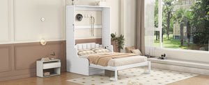 English Elm Queen Murphy Wall Bed with Integrated Chair Espresso Cabinet for Studio Apartments White LP000791AAK-3