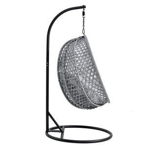 English Elm Egg Swing Chair Woven Rattan Basket Seat with Stand Cushion for Patio Bedroom W1512P498597