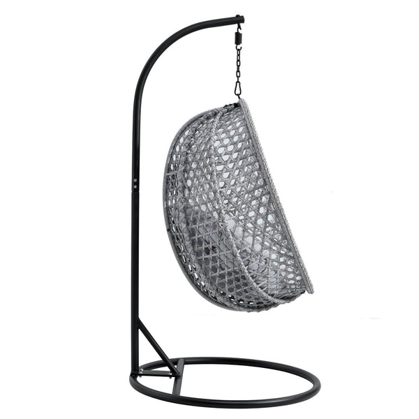 English Elm Egg Swing Chair Woven Rattan Basket Seat with Stand Cushion for Patio Bedroom W1512P498597