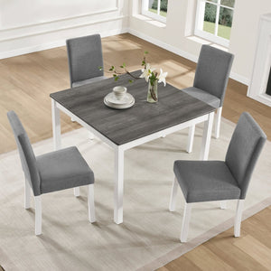English Elm 5-piece Square Rubberwood Dining Set Seats Four with Upholstered Linen Chairs Modern W1998P418930