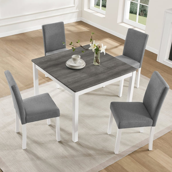 English Elm 5-piece Square Rubberwood Dining Set Seats Four with Upholstered Linen Chairs Modern W1998P418930