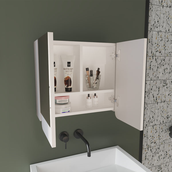 English Elm Luv Wall Mirror Medicine Cabinet with Adjustable Interior Shelves, White Engineered Wood Organizer B200P361993