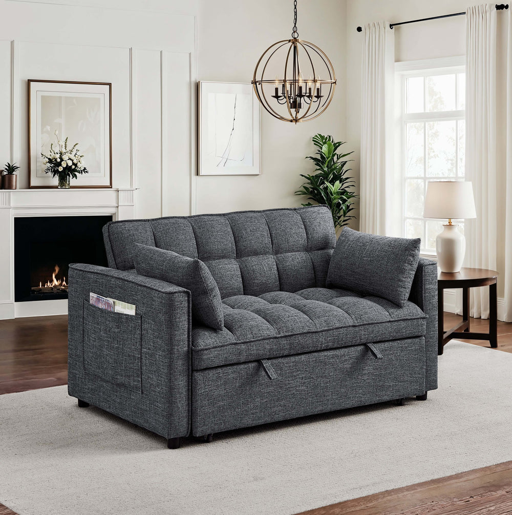 English Elm Sienna Gray Tufted Convertible Sofa Bed with Pull-Out Chaise, Side Pockets & Plush Modern Comfort B343P356872