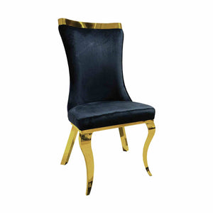 English Elm Glam Contemporary 2Pc Side Chair Set With Gold Legs & Black Leather Upholstery For Modern Spaces B2741S00731