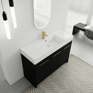 English Elm 48 Inch Freestanding Bathroom Vanity With Modern Resin Sink, Soft-Close Doors & Ample Storage Space W999S00180