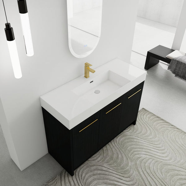 English Elm 48 Inch Freestanding Bathroom Vanity With Modern Resin Sink, Soft-Close Doors & Ample Storage Space W999S00180
