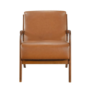 English Elm Walnut Modern Accent Chair with Brown Faux Leather Upholstery, Walnut Frame, Mid-Century Style Seat 32"H B011P271961