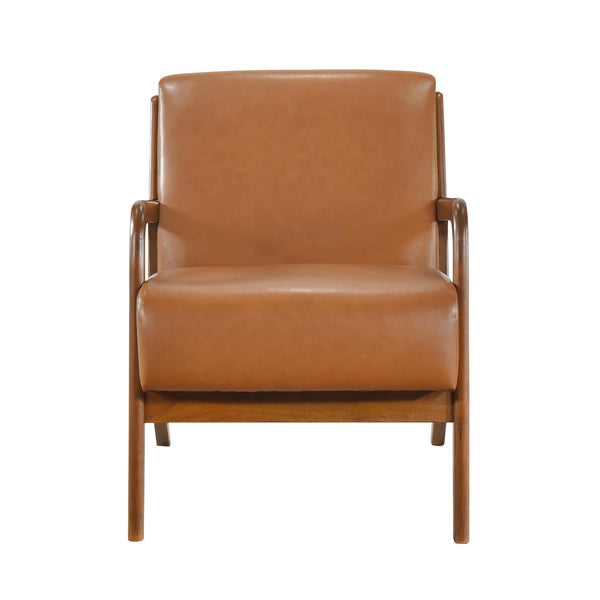 English Elm Walnut Modern Accent Chair with Brown Faux Leather Upholstery, Walnut Frame, Mid-Century Style Seat 32"H B011P271961