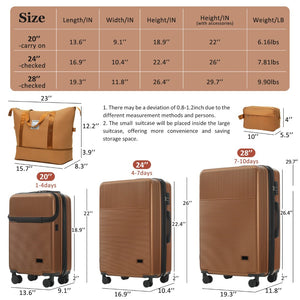 English Elm Luggage 5 Piece Hardside Abs Set with Front Access Carry on and Tsa Spinner Wheels Brown N732P391579O