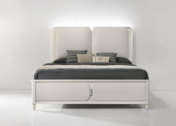 English Elm Laveda Light Gray Boucle Queen Bed With Led, Elegant Upholstered Headboard & Modern Design B2726S00291
