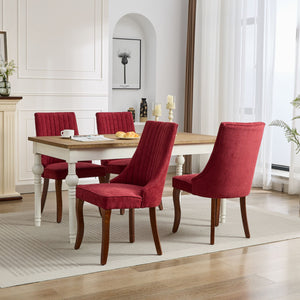 English Elm Rayon High-Back Dining Chair Set with Plush Flocking Upholstery, Rebound Sponge Comfort, Solid Wood Legs WINE RED W1143P233647