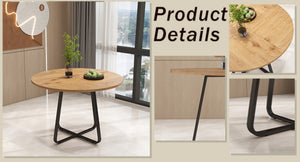 English Elm 43.3" Round Mdf Dining Table Seats Six with X Base Modern Minimalist Kitchen W1727P426752