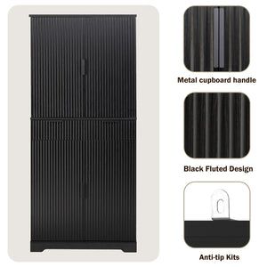 English Elm 72" Fluted Kitchen Pantry Cabinet with Anti-Tilt Stabilizers, Triple-Fold Hinges, Spice Door Racks and Deep Storage Black W2917P294985