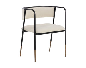 Sunpan Brenan Dining Armchair – Elegant Curved Backrest, Faux Leather Comfort, Black Metal Frame, Unique Craftsmanship Zenith Alabaster