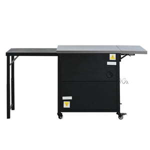 English Elm Outdoor Bbq Prep Cart Rolling Stainless Steel Grill Station with Foldable Work Surface Black N719P407404B