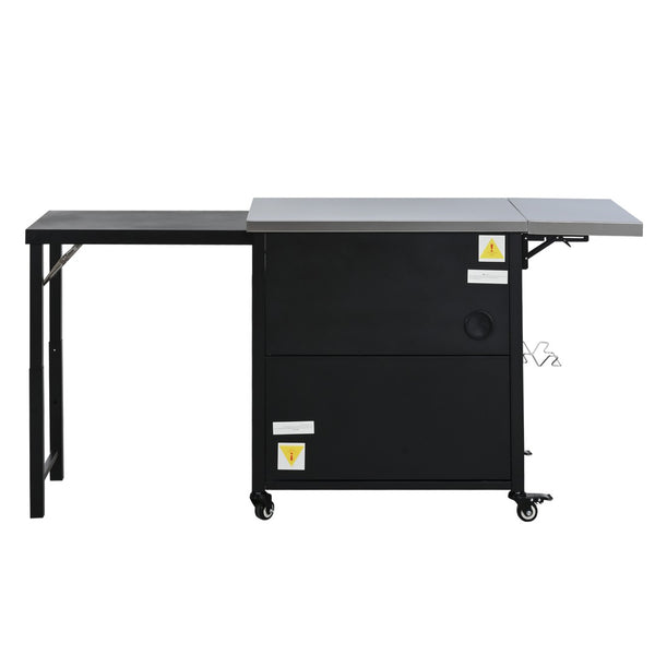 English Elm Outdoor Bbq Prep Cart Rolling Stainless Steel Grill Station with Foldable Work Surface Black N719P407404B