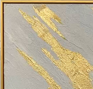 English Elm Golden Waves In A Frame Hand-Painted Canvas | Elegant Abstract Art With Metallic Accents For Home Decor B030P306701
