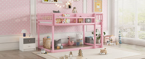 English Elm Low Low Twin Over Twin Bunk Bed with Ladder, Solid Wood Low-Profile Kids Bed Frame, Sturdy Design Pink 81.1 L x 13.58 W x 6.49 H W2593P375491