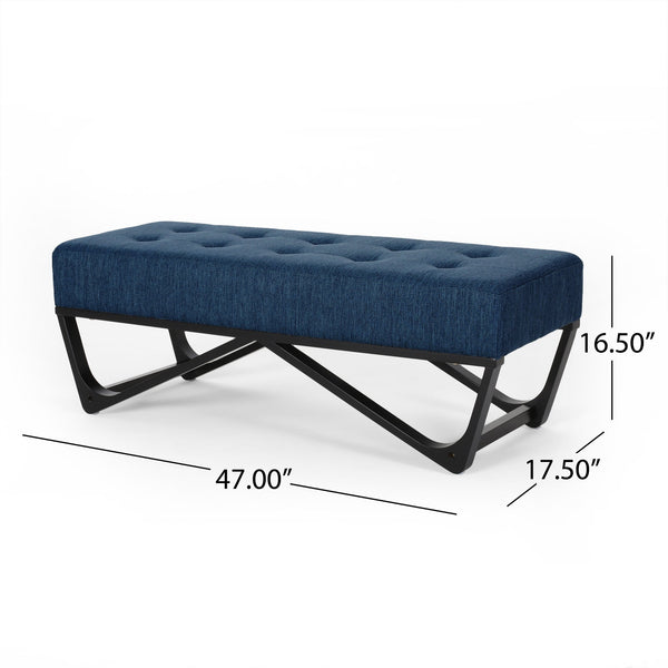 English Elm Christopher Knight Home® - Navy tufted Ottoman Bench 47” W x 17.5” D x 16.5” H — Modern navy fabric, waffle stitch, bentwood legs N757P186386B