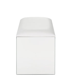 English Elm Nysa Glam Vanity Stool with Mirrored Crystal Frame and Ivory Pu Leather Seat B2726P448753