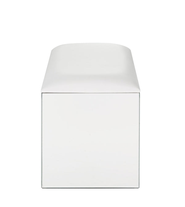 English Elm Nysa Glam Vanity Stool with Mirrored Crystal Frame and Ivory Pu Leather Seat B2726P448753