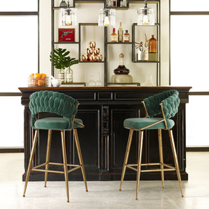 English Elm Counter Height Stools Set of 2 Mid-century Metal Legs Ergonomic Kitchen Island Seating Green T3623P430872