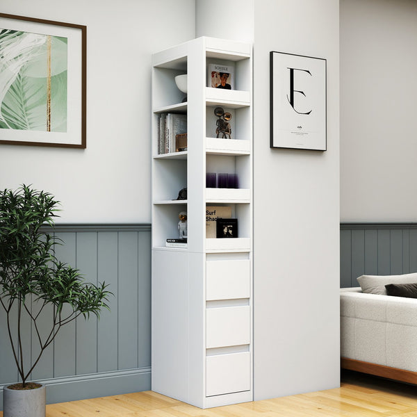 English Elm 70.87" Tall Storage Cabinet with 3 Side Drawers and 4 Display Shelves - Modern Wooden Organizer for Living Room W331P281202 W331P281202