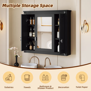 English Elm Bathroom Wall Cabinet with Mirror and 5 Shelves — Wall-Mounted Medicine Cabinet, Modern Storage Solution Black N710P252503B