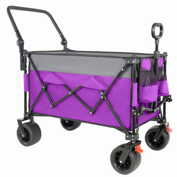 English Elm Multi-functional Heavy Duty Folding Wagon with Canopy Steel Frame All Terrain Wheels Purple W2932P417647