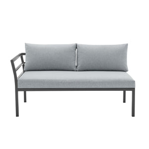 English Elm Sunnyside Outdoor 5-Piece Conversation Set Seats 6 with Waterproof Cushions, UV-Resistant Steel Frame and Slatted Coffee Table Grey B365S00104