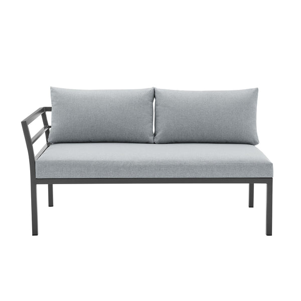 English Elm Sunnyside Outdoor 5-Piece Conversation Set Seats 6 with Waterproof Cushions, UV-Resistant Steel Frame and Slatted Coffee Table Grey B365S00104