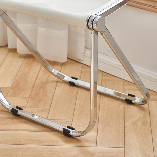 English Elm Used Ancient White Folding Stool - Transparent Retro Acrylic Portable Stackable Multiuse Seat W3318P308298