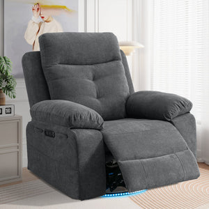 English Elm Power Recliner Glider Chair with Bluetooth Speaker, 270° Swivel, LED Light, USB & Type-C Ports, Storage Pockets, Button Controls W1203P173383