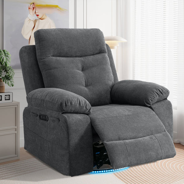 English Elm Power Recliner Glider Chair with Bluetooth Speaker, 270° Swivel, LED Light, USB & Type-C Ports, Storage Pockets, Button Controls W1203P173383