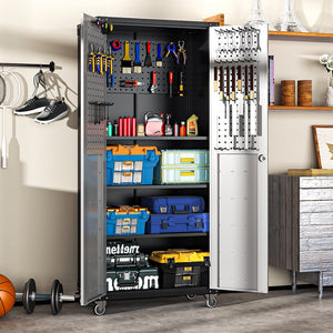English Elm 71" Steel Garage Storage Cabinet with Locking Wheels Heavy Duty 700 Lb Capacity T2398P222838