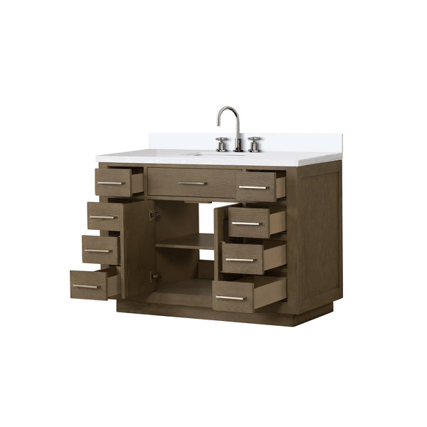 English Elm Grey Oak Single Bath Vanity 48" W X 22" D With Cultured Marble Top & Chrome Faucet Set For Modern Spaces B2731P257711