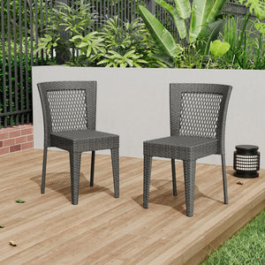 English Elm Christopher Knight Home® - FARLEY Rattan Stacking Sidechair Set of 2 — Durable 300 lb Capacity, Beige Woven Design, Easy Assembly Grey N762P234585E