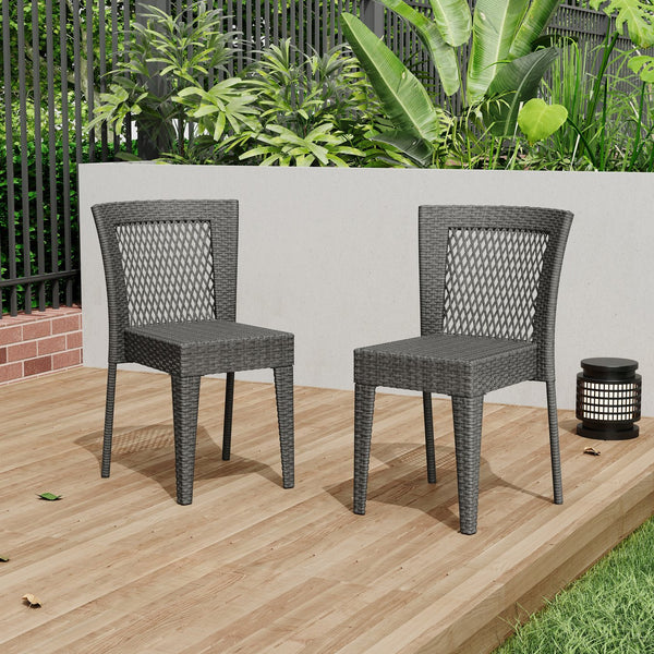 English Elm Christopher Knight Home® - FARLEY Rattan Stacking Sidechair Set of 2 — Durable 300 lb Capacity, Beige Woven Design, Easy Assembly Grey N762P234585E