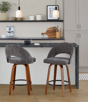 English Elm Fixed-height Swivel Counterstools Faux Leather Padded Seat Chrome Footrest Set of 2 B202S01843