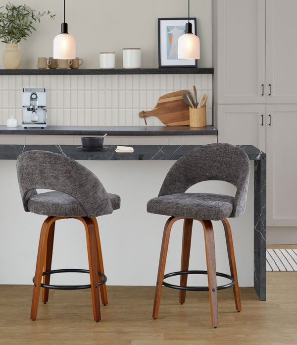 English Elm Fixed-height Swivel Counterstools Faux Leather Padded Seat Chrome Footrest Set of 2 B202S01843
