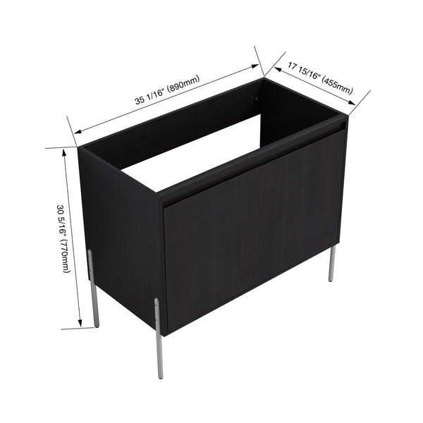 English Elm 36" Freestanding Bathroom Vanity Cabinet, Slim 37x21x6.3" Storage Console with Soft-Close Doors, KD Package Excluding Sink W1972P243177