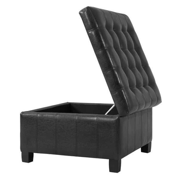 English Elm Black Tufted Pu Lift Top Storage Ottoman with Rubberwood Legs for Living Spaces Black N779P404084B
