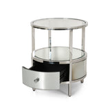 Christopher Knight Home® - Noble House - Beeching Modern Round End Table with Tempered Glass Drawers and Stainless Steel Frame