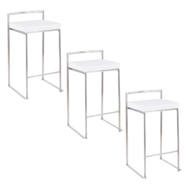 English Elm Fuji 26" Stackable Counter Stool Set Of 3 In Modern Stainless Steel With Plush White Velvet Seats B202P222013