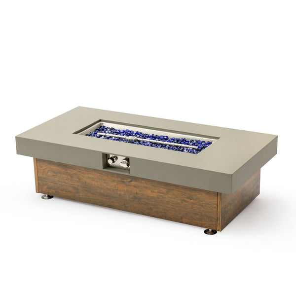 English Elm 48_inch Iron Fire Pit Table with Wood Grain Gray - Modern Outdoor Propane Table, Stainless Burner, Seats 5-6 W3131P277179