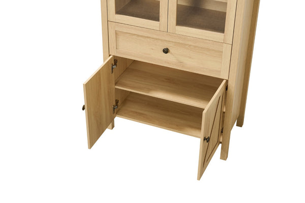 English Elm Dome Arched Cabinet with Vintage Circular Hardware and Multi-tier Shelving for Living Room W1785P332536