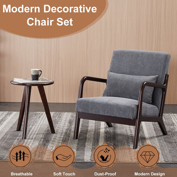 English Elm Mid-Century Accent Chair & Walnut Coffee Table Set - Vintage Elegance For Living Room & Bedroom Use W2989P362782