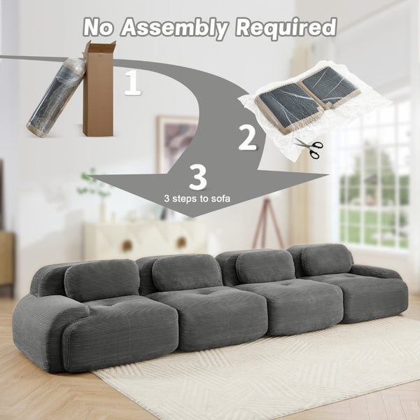 English Elm 4-seat Modular Corduroy Sectional Sofa Low Profile Ergonomic Living Room Seating Grey W714S01270