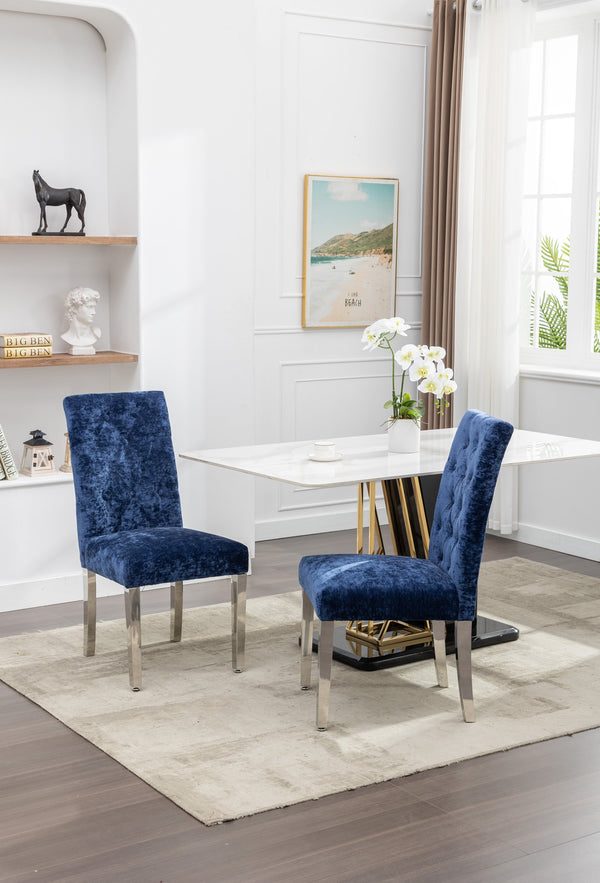 English Elm Set of 2 Modern Dining Chairs with Plush Velvet Tufting, Sturdy Steel Legs, Ergonomic S-Shaped Springs Blue D772095825